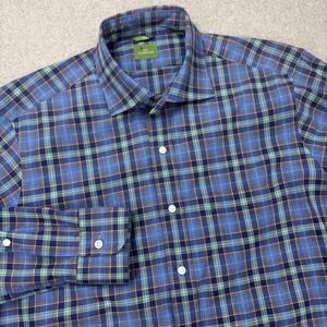 SID MASHBURN Slim Fit Spread Collar Shirt Mens M Blue Plaid Button Down Preppy